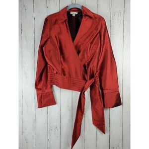 Coldwater Creek Women’s Red Wrap Top Size Small Long Sleeve Shimmery Blouse